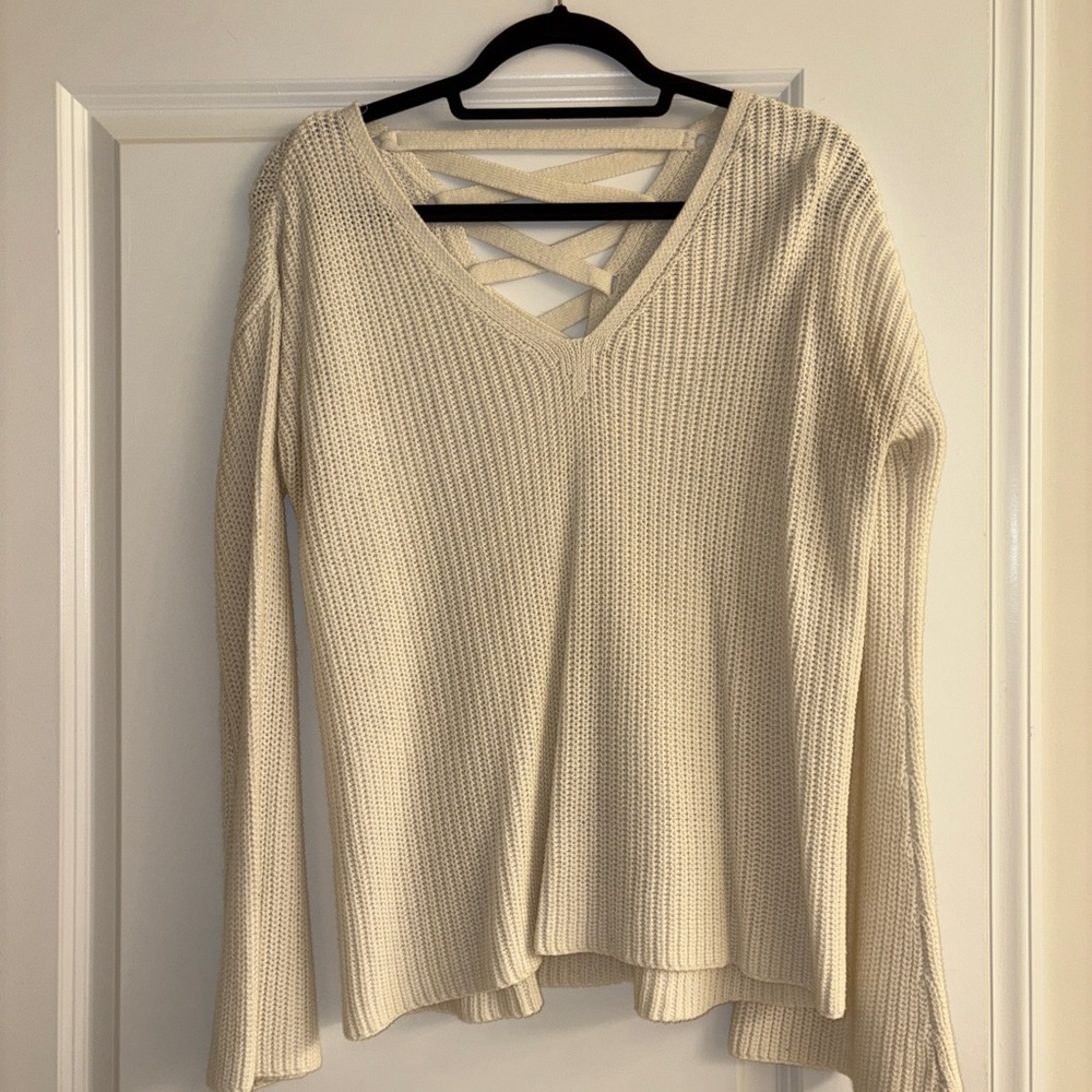 Cream V-Neck Knit Sweater